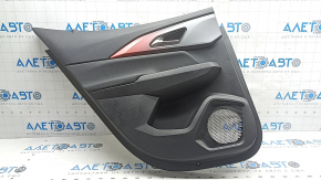 Ornament ușă, spate stânga, Chevrolet Equinox EV 24-26, negru, inserție superioară, piele neagră, cotieră din cauciuc negru, mâner cromat, cu iluminare din spate, fără butoane și cablaje, zgârieturi