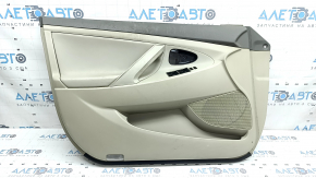 Ornament ușă, stânga față, Toyota Camry v40 07-11, bej cu maro, inserție din plastic, fără comenzi, cotiera din piele bej, curățabilă chimic, piele crăpată