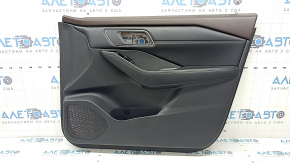 Ornament ușă, placă dreapta față, Nissan Rogue 21-22, negru cu inserție din piele neagră, cotieră din piele, plafon maro, cu strat protector, uzat
