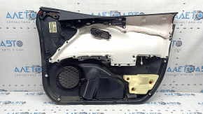 Обшивка двери карточка передняя левая Toyota Prius 50 Prime 17-22 черная, вставка кожа черная, подлокотник кожа черный, царапины