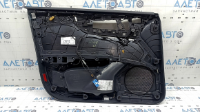 Ornament ușă, placă dreapta față, Audi A4 B9 20-25, neagră, cotiera din cauciuc negru, inserție din piele neagră, lovituri, zgârieturi
