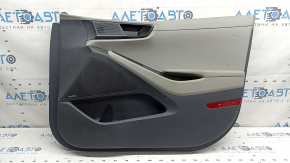 Ornament ușă, placă dreapta față, Hyundai Ioniq 17-19, negru cu gri deschis, cu cotieră, piele gri deschis, sub tweeter, sub sistem Infinity Acoustics, uzat, curățabil chimic, lovitură