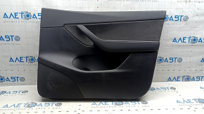 Обшивка двери карточка передняя правая Tesla Model Y 20-25 кожа черная, с подсветкой, накладки мат, с вставкой замш, с управлением стеклоподъемником, с кнопкой открытия двери, облазит вставка, царапины, пробита кожа