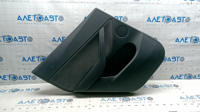 Ornament ușă, placă spate stânga, Tesla Model Y 20-25, piele neagră, tip 1, cu iluminare din spate, ornamente mate, cu difuzor, cu inserție din piele întoarsă, cu comandă pentru ridicarea geamului, cu buton de deschidere a ușii, zgârieturi, îndoită, inserție exfoliată