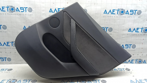 Ornament ușă, placă spate dreapta, Tesla Model Y 20-25, piele neagră, tip 1, cu iluminare din spate, ornamente mate, cu difuzor, cu inserție din piele întoarsă, cu comandă pentru ridicarea geamului, cu buton de deschidere a ușii, îndoită, zgârieturi