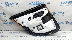 Ornament ușă, placă portieră dreapta spate, BMW 3 G20 19-21, piele neagră, maro COGNAC cu cusături, inserție cromată, mâner și buton de comandă pentru ridicarea geamului, finisaj lacrimal