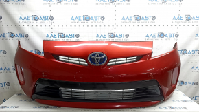 Ansamblu bara față pentru Toyota Prius 30 12-15, roșu, cu dopuri de cârlig de remorcare, grile, emblemă și cadru, zgârieturi, crăpături, găuri care nu provin din fabrică