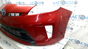 Ansamblu bara față pentru Toyota Prius 30 12-15, roșu, cu dopuri de cârlig de remorcare, grile, emblemă și cadru, zgârieturi, crăpături, găuri care nu provin din fabrică