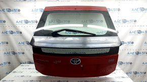Дверь багажника голая со стеклом Toyota Prius 30 12-15 красный 3R3, с двумя стеклами, с трапецией, поводком, спойлером, стоп-сигналом, накладкой и эмблемой, стекло верхнее VITRO, обламан пин подогрева