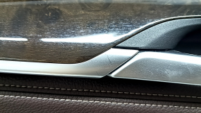 Ornamente ușă, placă portieră stânga față, BMW X5 F15 14-18, negru, inserție și cotieră, piele Dakota Mokka maro, ornamente din lemn lucios, cu mâner și ornamente, zgârieturi, lovitură, necesită curățare