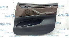 Ornamente ușă, placă portieră dreapta față, BMW X5 F15 14-18, neagră, inserție și cotieră, piele Dakota Mokka maro, ornamente din lemn lucios, cu mâner și suprapuneri, lovituri, mâner crăpat