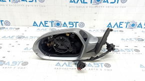 Зеркало боковое левое в сборе Audi A6 C7 12-18 14+2 пинов, под автосклад, BSM, поворотник, автозатемнение, серебро, без зеркального элемента, надломан корпус