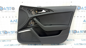 Ornament ușă, placă dreapta față, Audi A6 C7 12-18, piele neagră, inserție și cotieră, piele neagră, cu mâner, BOSE, cu iluminare din spate