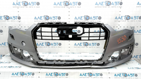 Bara față neaderentă Audi A6 C7 16-16, rest pentru senzori de parcare, argintie, în folie, crăpături, lovituri, zgârieturi, grile și elemente de fixare rupte