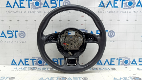 Volan simplu Audi A6 C7 12-18, piele neagră, cu padele pentru schimbător de viteze, încălzit, cu strat protector, fără butoane și padele pentru schimbător de viteze, uzat