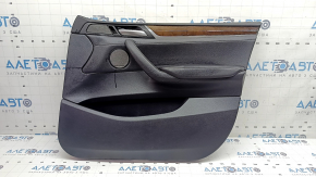 Panou ușă dreapta față, complet BMW X3 F25 11-17, piele neagră, cotieră din piele neagră, inserție din piele neagră, ornament aspect lemn, cu mâner, Harman Kardon, zgârieturi, mâner exfoliat, ornament aerat