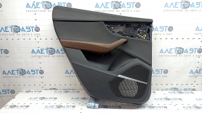 Ornament ușă, spate stânga, Audi Q8 19-26, piele neagră, fără perdea, Bang and Olufsen, cotieră din piele maro, cu capac difuzor, cu iluminare din spate și scrumieră, cu funingine, zgârieturi