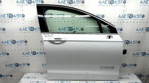 Ansamblu ușă față dreapta Ford Fusion mk5 13-20 hibrid, YZ alb, două mulaje cromate, mâner fără cheie cromat, denivelare, îndoire, zgârieturi pe ornament