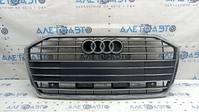 Grilă radiator completă pentru Audi A6 C8 19-23 cu senzori de parcare fără radar, neagră mată cu crom, cu embleme și suprapuneri, găuri nemontate din fabrică
