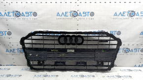 Решетка радиатора в сборе Audi A6 C8 19-23 под парктроники без радара, черный мат с хромом, с эмблемами и накладками, незаводские отверстия