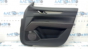 Обшивка двери карточка передняя правая Mazda CX-5 17-23 черная, подлокотник кожа коричневая, накладка с хром молдингом под дерево, BOSE, вмятины, потерта