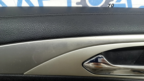Ornamente ușă, placă stânga față, Lincoln MKZ 17-20, neagră cu inserție din piele neagră, cotieră din piele neagră, inserție din aluminiu, sub tweeter, cu iluminare din spate, cu mâner, cu butoane pentru închidere centralizată, memorie scaun și deschiderea clapetei rezervorului de combustibil, lovit