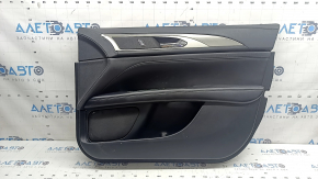 Ornamente ușă, placă dreapta față, Lincoln MKZ 17-20, negru cu inserție din piele neagră, cotieră din piele neagră, inserție din aluminiu, sub tweeter, cu iluminare, cu mâner, cu butoane de închidere centralizată, buton, pentru curățare chimică