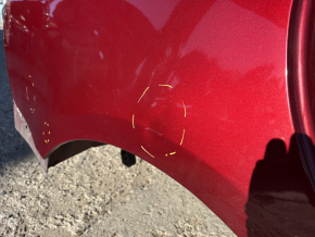 Aripă spate dreapta Lincoln MKZ 13-20 pe caroserie, roșie, lovituri, denivelări, ruptă la cusătură, gaură care nu este din fabrică