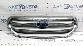 Решетка радиатора grill Ford Escape MK3 17-19 рест, серая, с хромом, с эмблемой, потерта эмблема, царапины на хроме, сколы