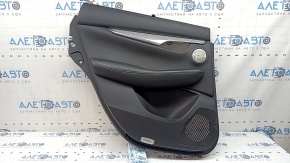 Ornament ușă, spate stânga Infiniti QX50 19-22, negru cu inserție din piele neagră, cotieră din piele neagră, cu cortină, BOSE, ornament argintiu, cu buton, lovituri, zgârieturi