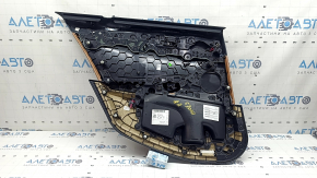 Ornament ușă, placă spate dreapta, BMW 5 G30 17-22, piele maro, cotieră și inserție, piele maro, ornament din lemn lucios, cu iluminare din spate, cu mâner și butoane, zgârieturi