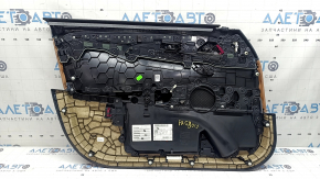 Ornament ușă, placă portieră dreapta față, BMW 5 G30 17-23, piele maro, cotieră și inserție, piele maro, ornament din lemn lucios, cu iluminare din spate, cu mâner și buton, zgârieturi