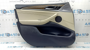 Ornament ușă, placă portieră stânga față, BMW X3 G01 18-21, neagră, inserție și cotieră, piele bej OYSTER, mulaj sub lemn, stejar închis Perlglanz cromat, cu mâner, sub memorie, mâner crăpat, zgârieturi, aer sub lac