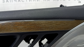 Ornament ușă, placă portieră stânga față, BMW X3 G01 18-21, neagră, inserție și cotieră, piele bej OYSTER, mulaj sub lemn, stejar închis Perlglanz cromat, cu mâner, sub memorie, mâner crăpat, zgârieturi, aer sub lac