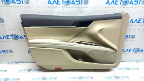 Ornament ușă, placă stânga față, Toyota Camry v70 18-23, bej cu inserție din plastic gri, cotiera din cauciuc, ornament cromat, zgârieturi, urme de zgârieturi