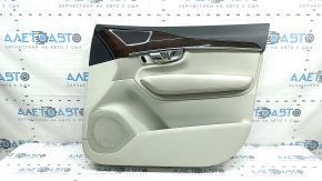 Panou ușă dreapta față pentru Volvo XC90 16-20, gri, inserție din piele gri, cotieră din piele gri cu mâner, inserție cu aspect de lemn cu ornament cromat, curățabil chimic