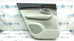 Ornamente ușă, placă spate stânga, Volvo XC90 16-20, gri, inserție din piele gri, cotieră din piele gri, cu mâner, inserție din lemn cu ornament cromat, zgârieturi pe inserție, gata de curățare chimică, fund