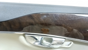 Ornamente ușă, placă spate stânga, Volvo XC90 16-20, gri, inserție din piele gri, cotieră din piele gri, cu mâner, inserție din lemn cu ornament cromat, zgârieturi pe inserție, gata de curățare chimică, fund
