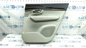 Ornament ușă, placă spate dreapta, Volvo XC90 16-20, gri, inserție din piele gri, cotieră din piele gri, cu mâner, inserție din lemn cu ornament cromat, zgârieturi pe inserție, gata de curățat chimic
