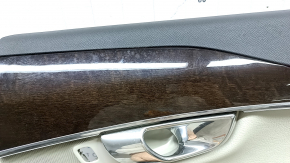 Ornament ușă, placă spate dreapta, Volvo XC90 16-20, gri, inserție din piele gri, cotieră din piele gri, cu mâner, inserție din lemn cu ornament cromat, zgârieturi pe inserție, gata de curățat chimic