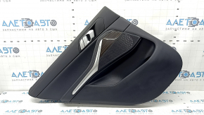 Ornamente ușă, placă portieră stânga spate, BMW X5 G05 19-22, piele neagră fără cortină, inserție din lemn Fineline Stripe, cotieră din piele neagră, cu mâner și suprapuneri, lovituri, zgârieturi