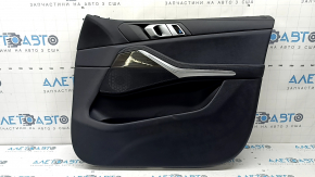 Ornament ușă, placă portieră dreapta față, BMW X5 G05 19-25, piele neagră, inserție din lemn Fineline Stripe, cotieră din piele neagră, cu mâner și suprapuneri, lovituri, rupturi, zgârieturi