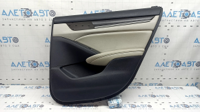 Ornament ușă, placă spate dreapta, Honda Accord 19-22, negru, cu inserție din piele gri deschis, cotieră, piele gri deschis, cu buton, cu ornament din lemn, zgârieturi