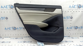 Ornament ușă, spate stânga, Honda Accord 19-22, negru, cu inserție din piele gri deschis, cotieră, piele gri deschis, cu buton, cu ornament din lemn, zgârieturi