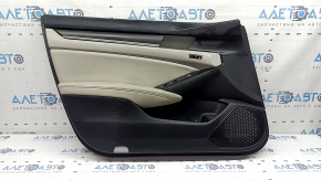 Ornamente ușă, stânga față, Honda Accord 20-22, memorie, negre, cu inserție din piele gri deschis, cotieră din piele gri deschis, cu ornament din lemn, cu nasturi, zgârieturi, curățabil chimic