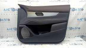 Обшивка двери карточка передняя правая Nissan Murano 25-26 черная, накладка коричневая кожа с белой строчкой, подлокотник черная кожа с белой строчкой, вставка серый глянец, с подсветкой, царапина