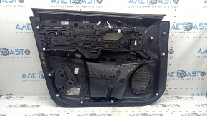 Обшивка двери карточка передняя правая Nissan Murano 25-26 черная, накладка коричневая кожа с белой строчкой, подлокотник черная кожа с белой строчкой, вставка серый глянец, с подсветкой, царапина