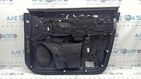 Обшивка двери карточка передняя левая Nissan Murano 25-26 черная, накладка коричневая кожа с белой строчкой, подлокотник черная кожа с белой строчкой, вставка серый глянец, с подсветкой, царапины