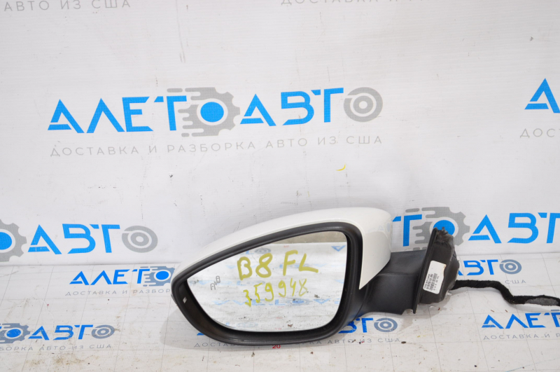 Зеркало боковое левое в сборе VW Passat b8 16-19 USA 10 пинов, поворотник, белый LC9A
