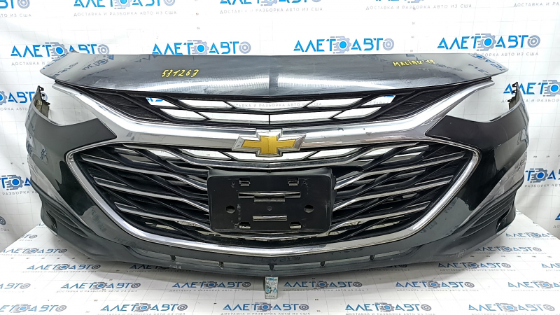 Бампер передний в сборе Chevrolet Malibu 19-25 без парктроников, черный, песок, нет фрагмента решетки, потерт